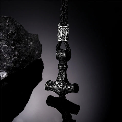 Norse Vikings Thor's Hammer Mjolnir Scandinavian Rune Amulet Necklace