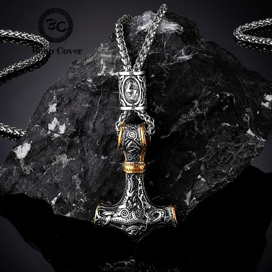 Norse Vikings Thor's Hammer Mjolnir Scandinavian Rune Amulet Necklace