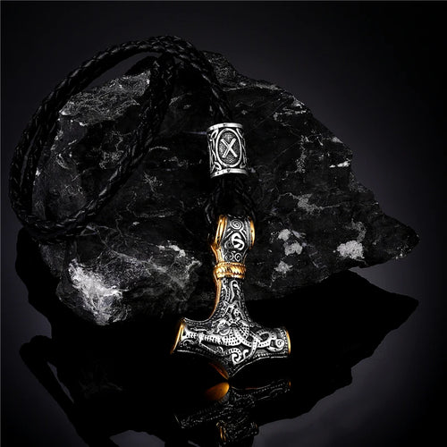 Norse Vikings Thor's Hammer Mjolnir Scandinavian Rune Amulet Necklace