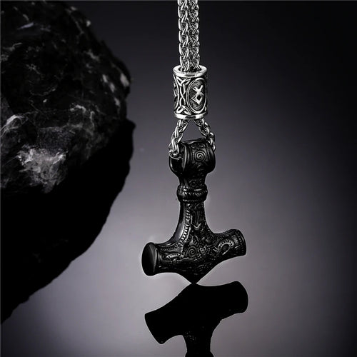 Norse Vikings Thor's Hammer Mjolnir Scandinavian Rune Amulet Necklace