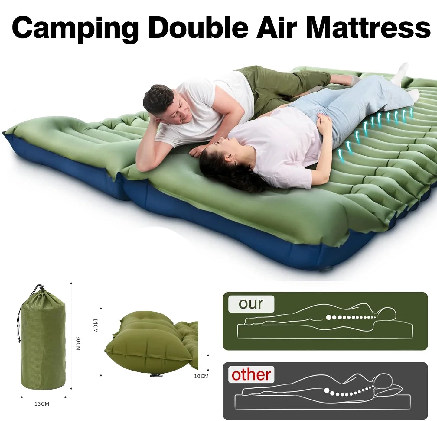 Camping Inflatable Mattress Couple Portable Sleeping Air Matt Double