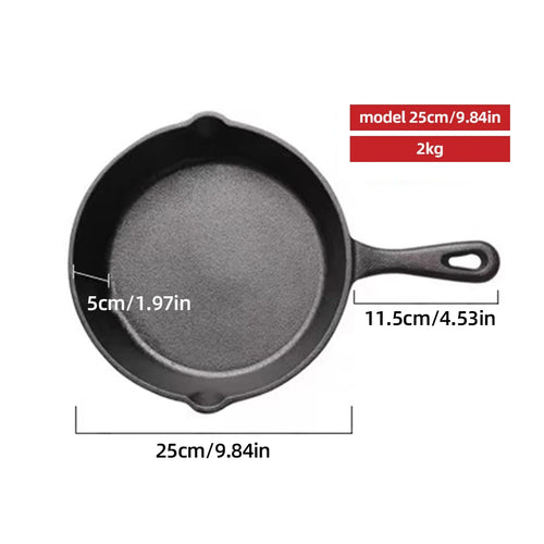 1 Piece of Black Cast Iron Pot Flat Bottom Frying Pan, Suitable for