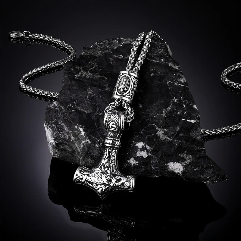 Norse Vikings Thor's Hammer Mjolnir Scandinavian Rune Amulet Necklace