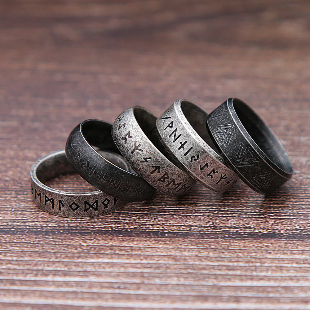 Fashion Retro Viking Rune Ring for Men Women 316L Stainless Steel Odin