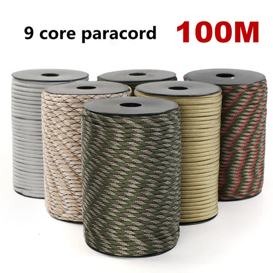 100M 550 Military Standard 9-Core Paracord Rope 4mm Outdoor Parachute