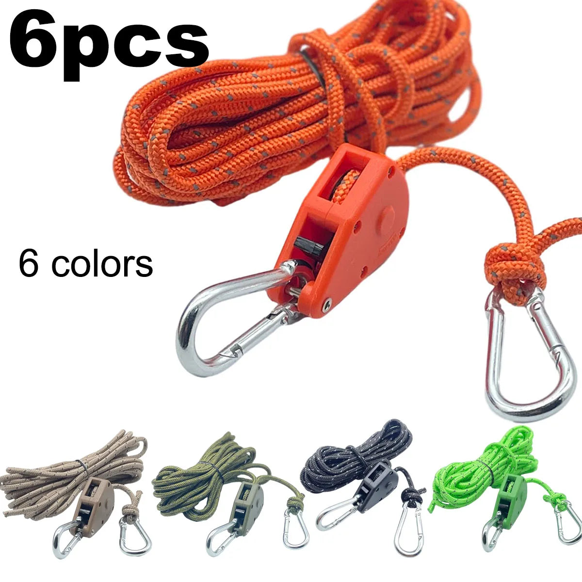 6pcs Reflective Camping Tent Rope Tie Down Fastener Fixed Buckle