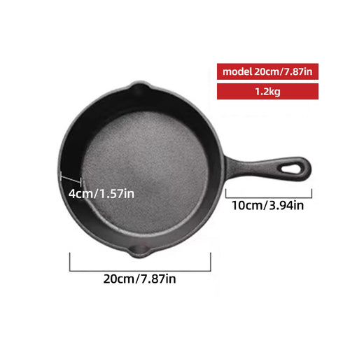 1 Piece of Black Cast Iron Pot Flat Bottom Frying Pan, Suitable for