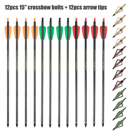 12pcs 15'' Pure Carbon Arrows Spine 350 with 12pcs Replaceable Arrow