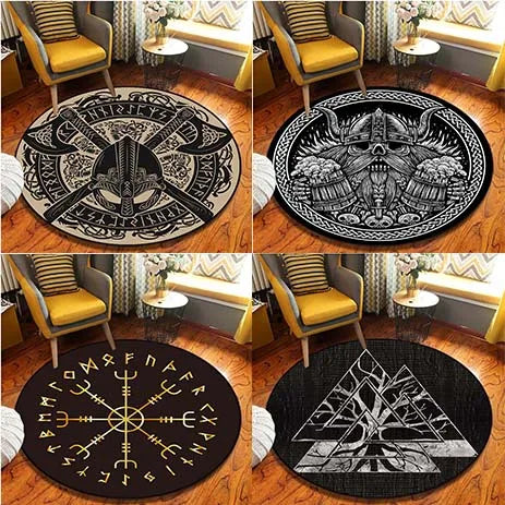 Viking pattern area Rug Circular non-slip floor mat Living Room