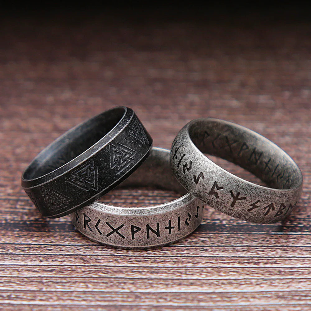 Fashion Retro Viking Rune Ring for Men Women 316L Stainless Steel Odin