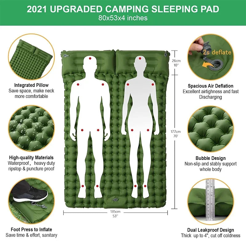 Camping Inflatable Mattress Couple Portable Sleeping Air Matt Double