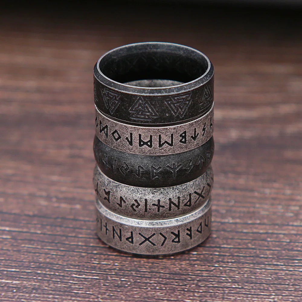 Fashion Retro Viking Rune Ring for Men Women 316L Stainless Steel Odin