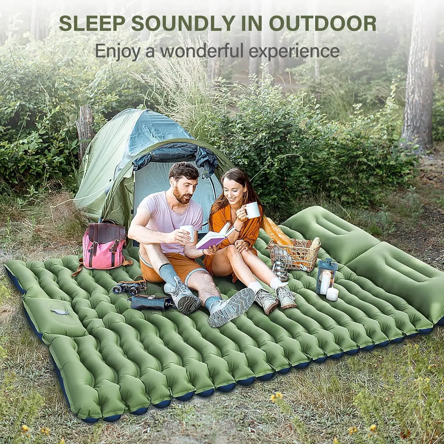 Camping Inflatable Mattress Couple Portable Sleeping Air Matt Double