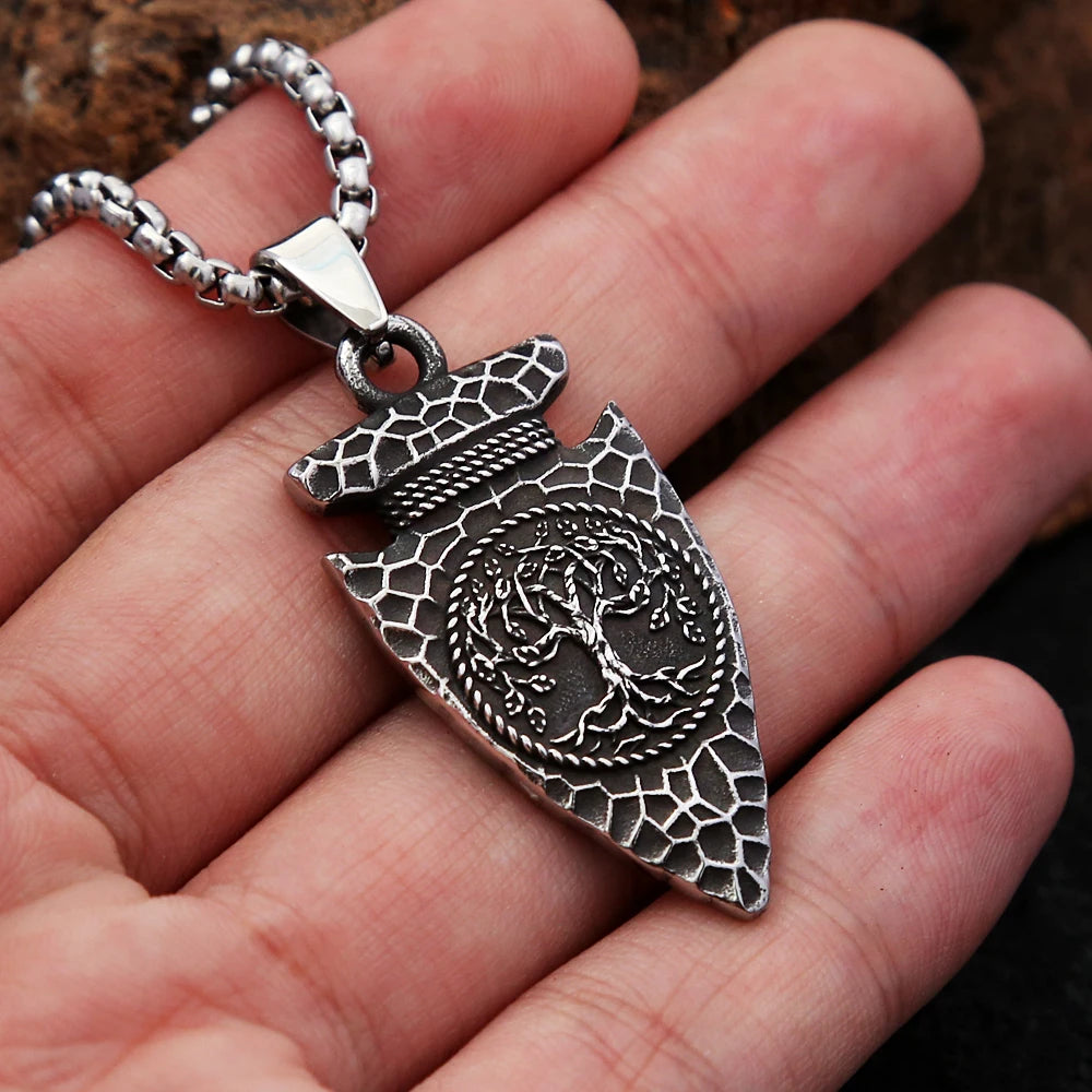 Vintage Viking Tree Of Life Pendant Stainless Steel Nordic Spear Head