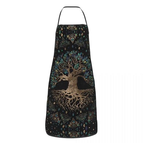 Tree Of Life With Triquetra Black Red Leather And Gold Apron Kitchen