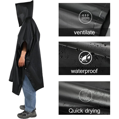 3 In 1 Outdoor Raincoat Hooded Sleeve Waterproof Rain Poncho