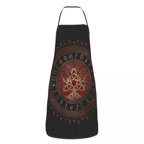 Tree Of Life With Triquetra Black Red Leather And Gold Apron Kitchen