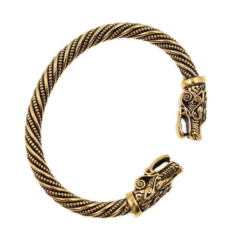 Vintage Twist Design Viking Double Headed Wolf Bracelet Opening