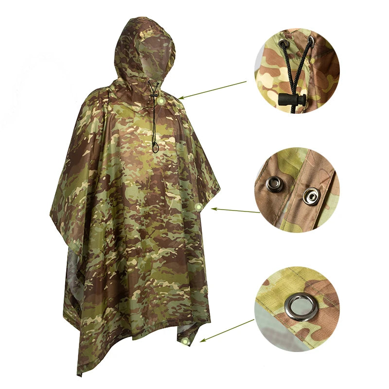 Outdoor Military Poncho 210T+PU Army War Tactical Raincoat Hunting