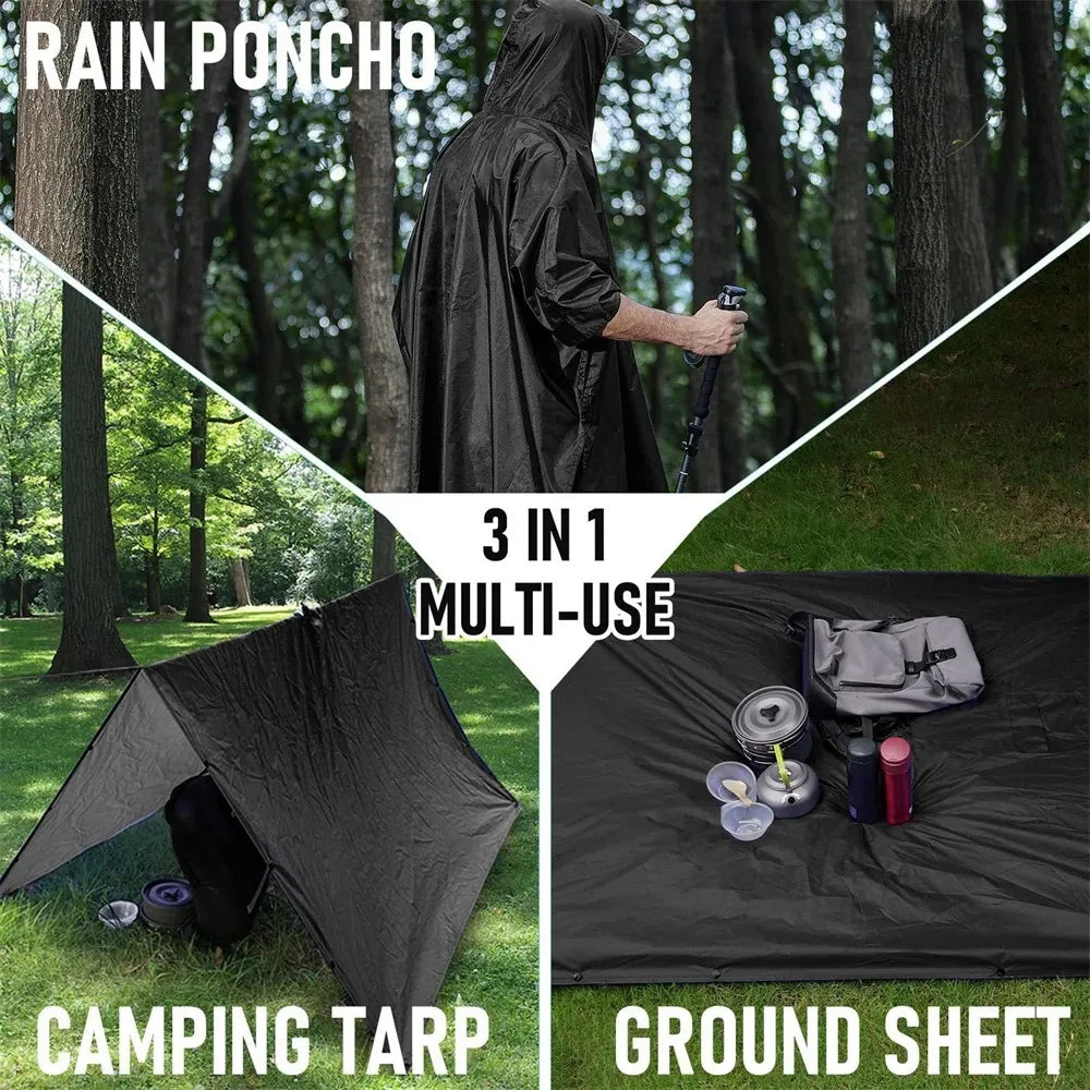 3 In 1 Outdoor Raincoat Hooded Sleeve Waterproof Rain Poncho