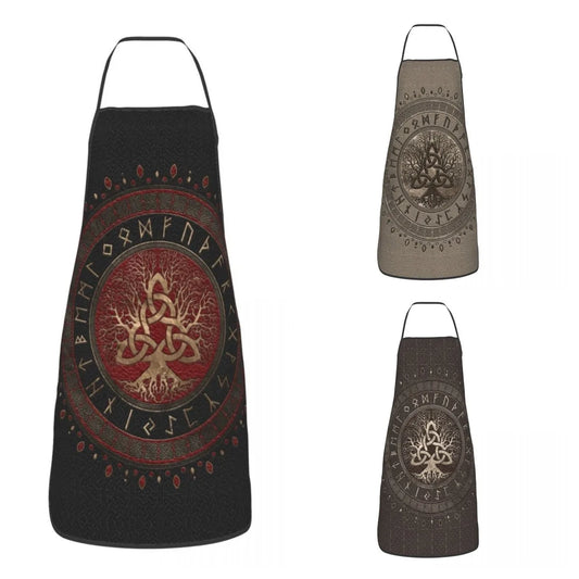 Tree Of Life With Triquetra Black Red Leather And Gold Apron Kitchen