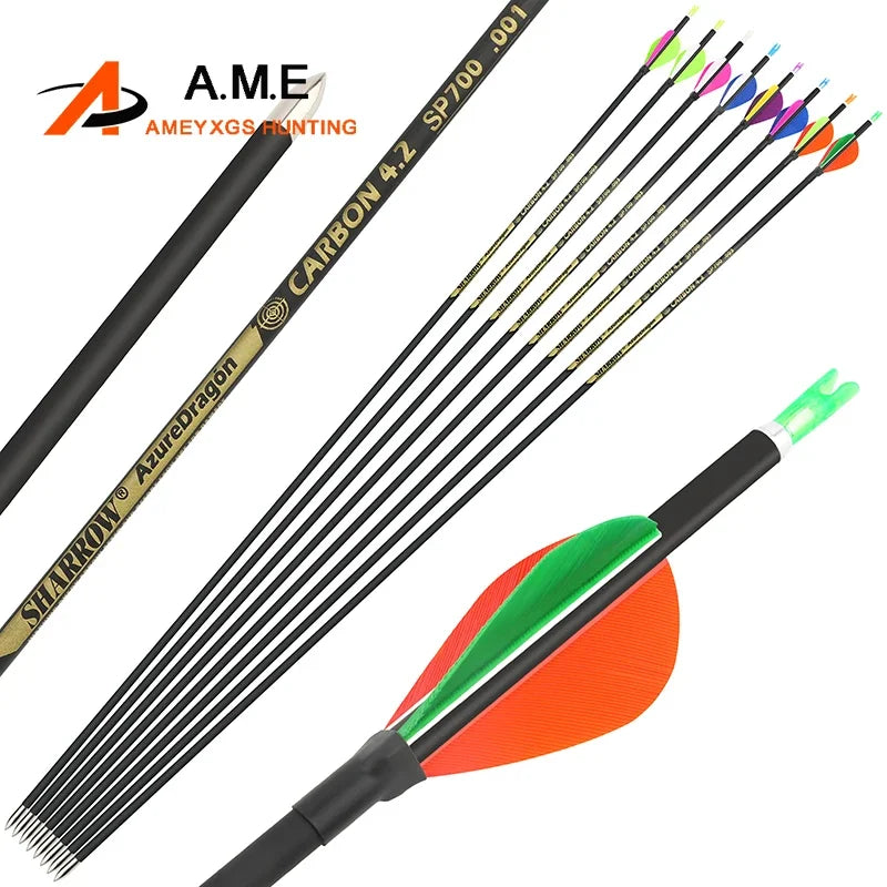 12pcs Pure Carbon Arrow Spine 700 800 900 1000 Archery Arrows ID4.2mm