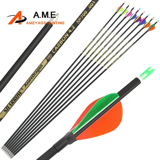 12pcs Pure Carbon Arrow Spine 700 800 900 1000 Archery Arrows ID4.2mm