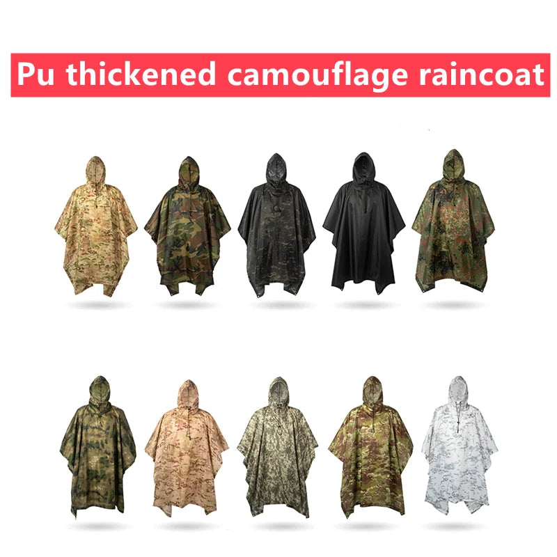 Outdoor Military Poncho 210T+PU Army War Tactical Raincoat Hunting