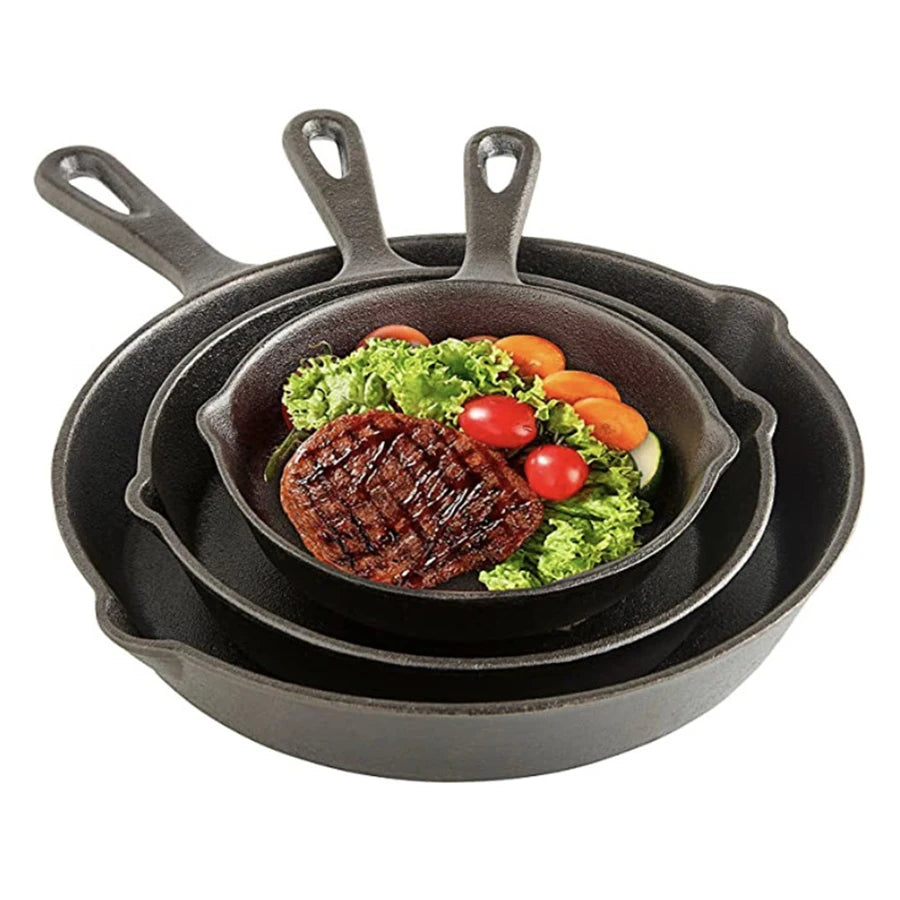 1 Piece of Black Cast Iron Pot Flat Bottom Frying Pan, Suitable for