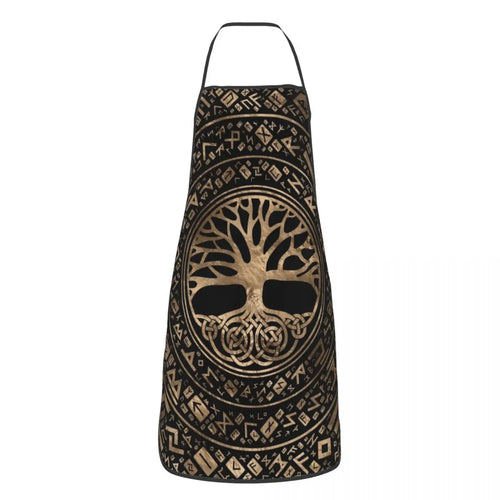 Tree Of Life With Triquetra Black Red Leather And Gold Apron Kitchen