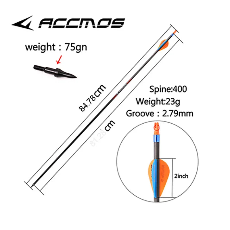 12pcs Pure Carbon Arrow 32inch ID 6.2mm Spine 250 300 350 400 500 600