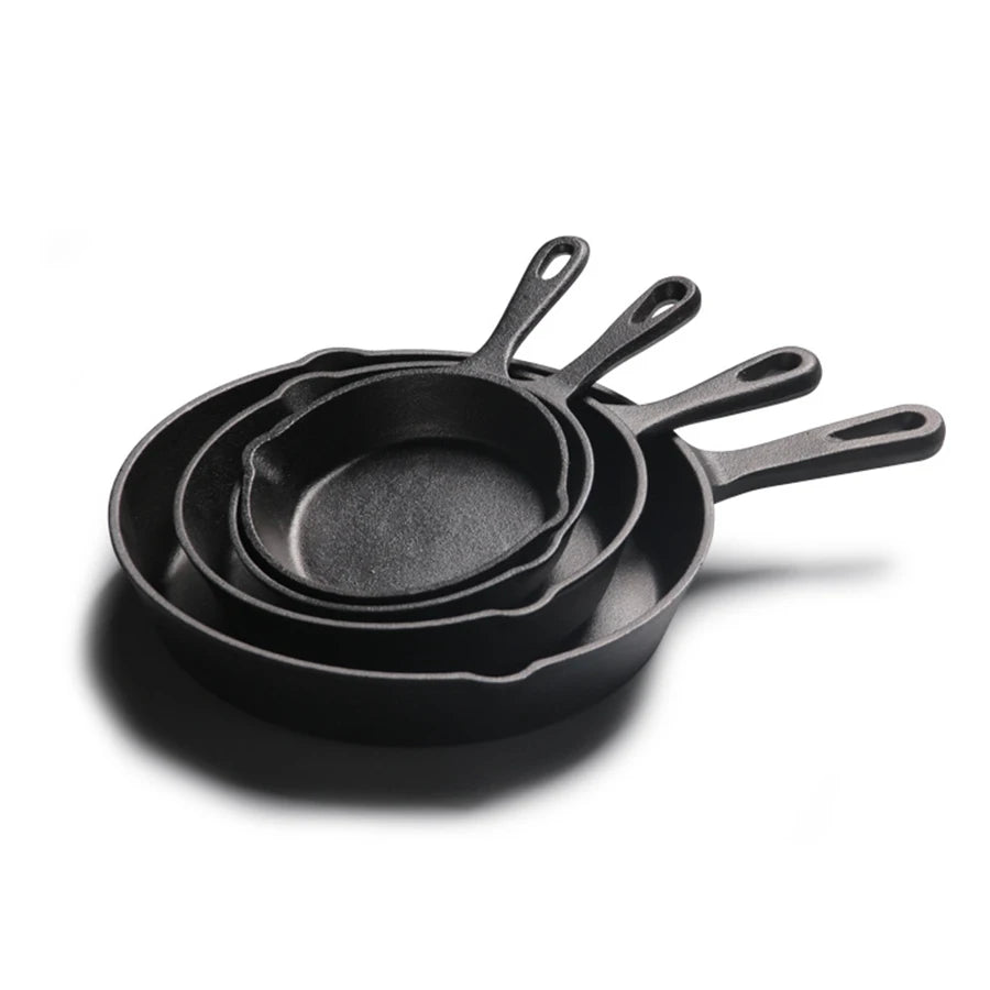 1 Piece of Black Cast Iron Pot Flat Bottom Frying Pan, Suitable for