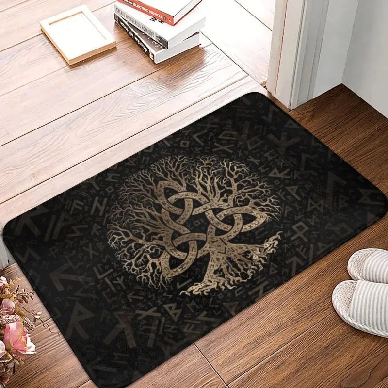 Custom Tree Of Life With Triquetra On Futhark Doormat Non-Slip