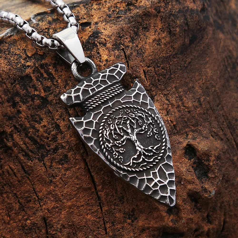 Vintage Viking Tree Of Life Pendant Stainless Steel Nordic Spear Head