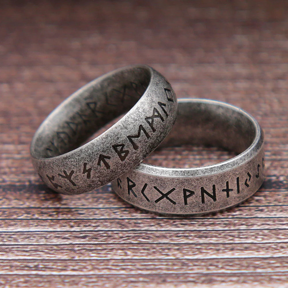 Fashion Retro Viking Rune Ring for Men Women 316L Stainless Steel Odin