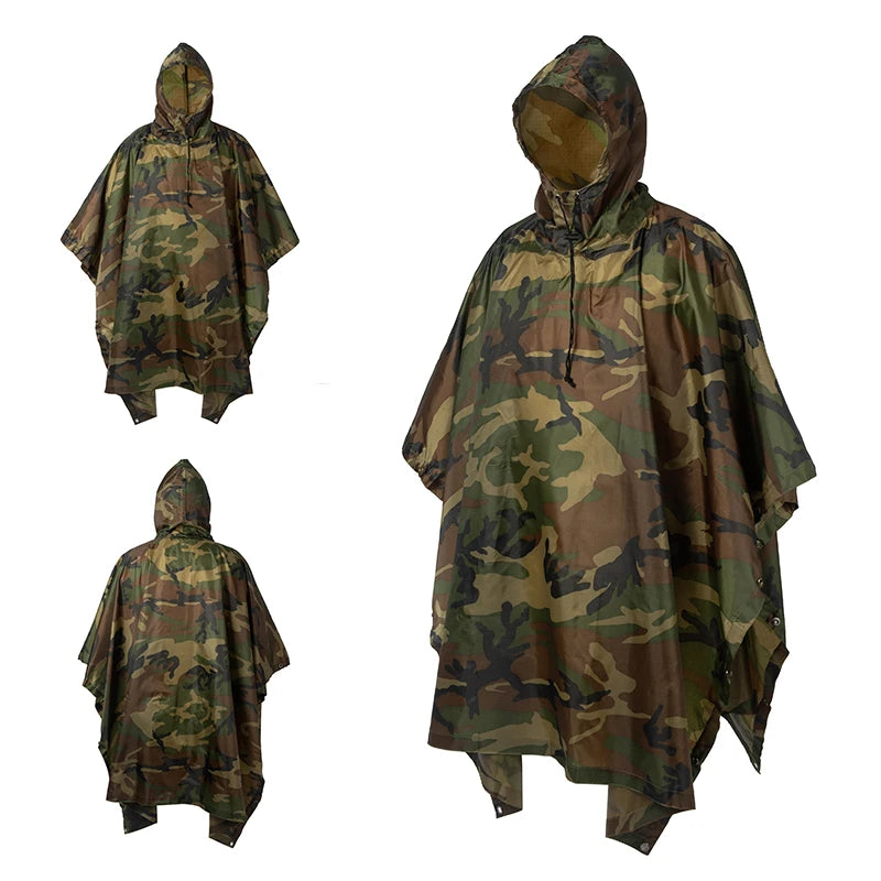 Outdoor Military Poncho 210T+PU Army War Tactical Raincoat Hunting